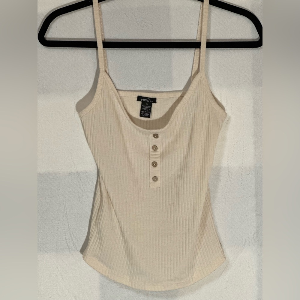 Cute off white ribbed tank top